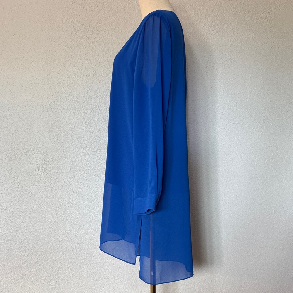 NWOT Chico’s Split Front Cobalt Blue Semi Sheer Tunic Top size 1 or Medium - Picture 7 of 16